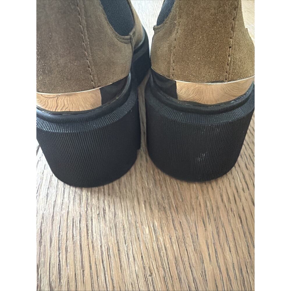 Maje Camel‎ Leather Chelsea Platform Ankle Boots 36 Metallic Panel Lug NWOB - Picture 5 of 9